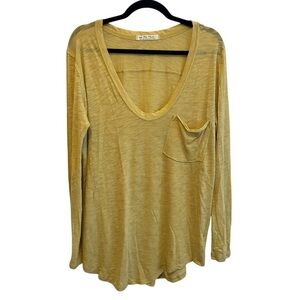 Free People We The Free Long Sleeved Scoop Neck Distressed Top Large